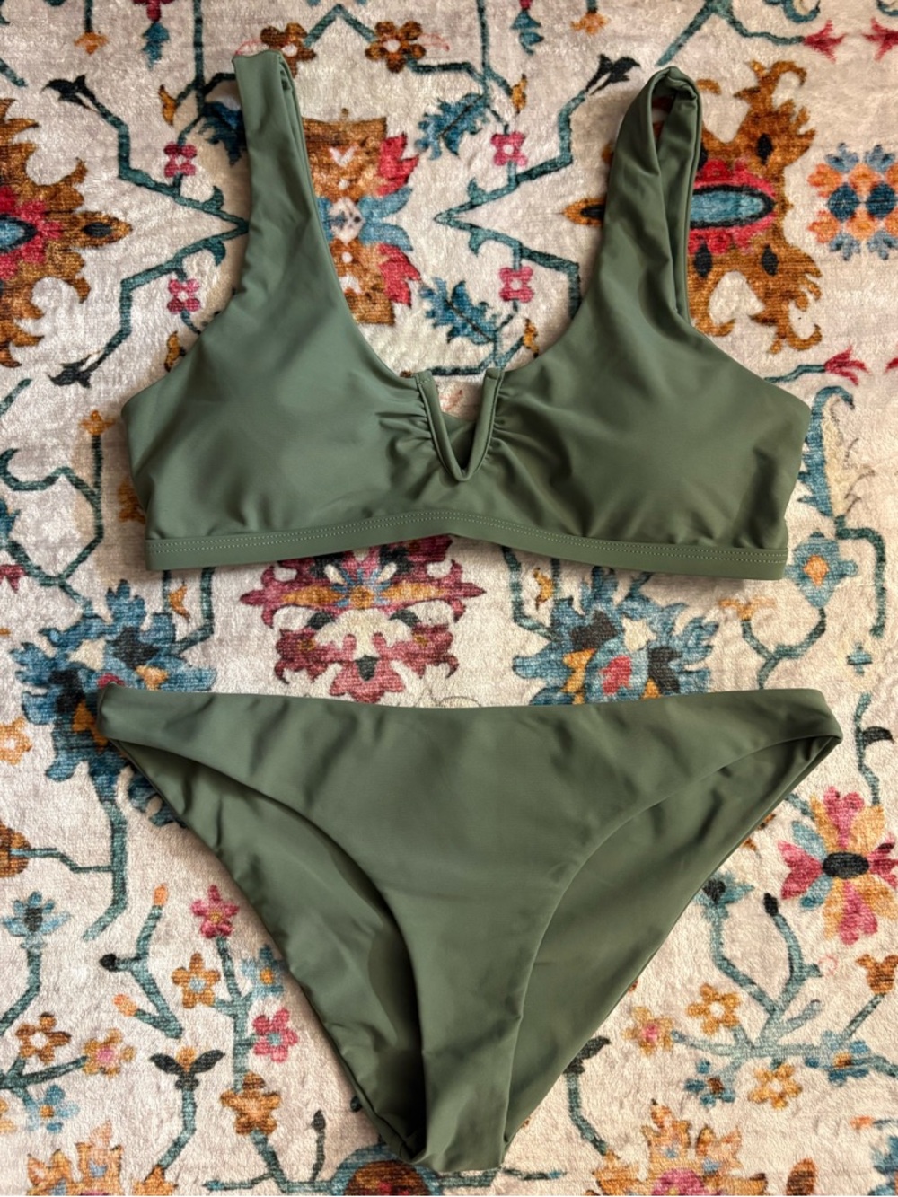 Olive Green Scoop V-Neck Bikini Set